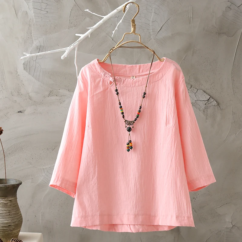 

Elegant White Blouse Ladies Cotton Blouses Plus Size Women Casual Chinese collar Top Mujer