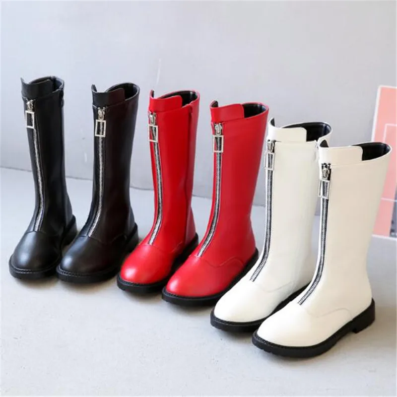 

New Girls High Boots Winter Princess With Plush Genuine Leather Children Performance Leather Boots Baby Kids Knee-High 02B