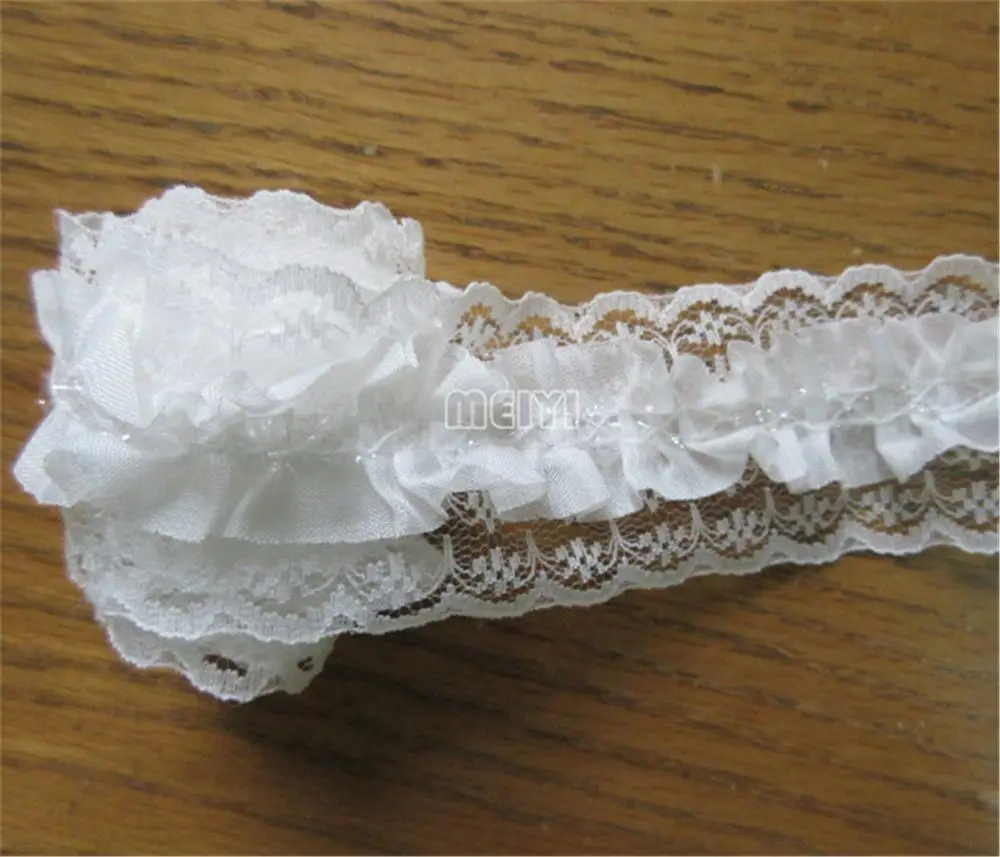 5 ярдов Белый 2 Слои присборенная ткань вышитая кружевная отделка ленты ручной