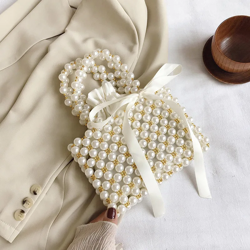 

DIY Pearl Woven Bags Gift DIY Accessories Handbags Shoulder Pearl Bags Handmade Female Handbags For Girls Women