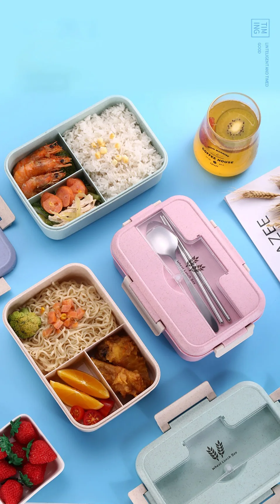 Bento Ланч-бокс для детей с ложкой палочки для еды контейнер герметичный BPA бесплатно Пшеничная солома набор посуды Экологичная коробка для еды