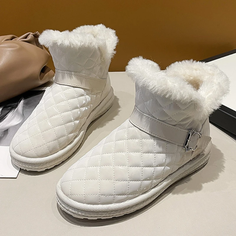 

Женские ботильоны на плоской подошве Rimocy, зимние утепленные плюшевые ботинки с круглым носком, нескользящая теплая хлопковая обувь, без зас...