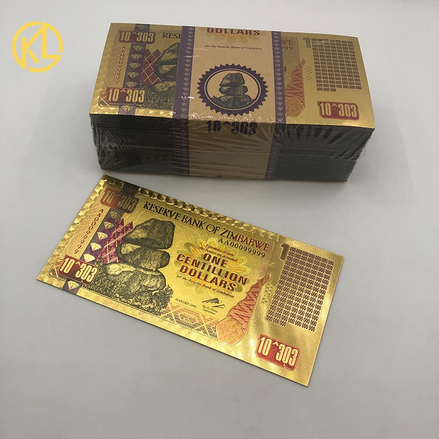 100-1000 шт. цветного золота Зимбабве один Centillion долларов банкнот с изображение камня COA - Цвет: centillion