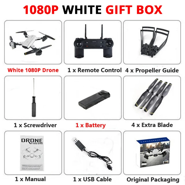 1080P White Gift Box Mini Folding Unmanned Aerial Vehicle WIFI Drone With Camera HD 4K/1080P/720P FPV RTF Remote Control Helicopter RC Quadcopter Toy - Цвет: 1080P White Gift Box