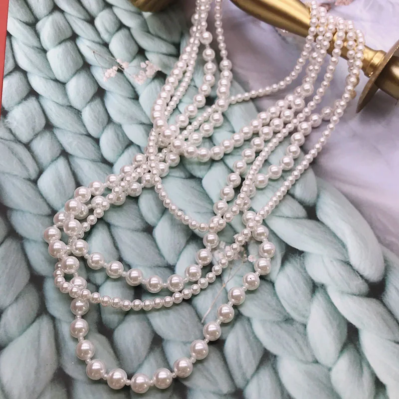 

White acrylic pearl long pendant necklace, layers statement for wedding party accessories