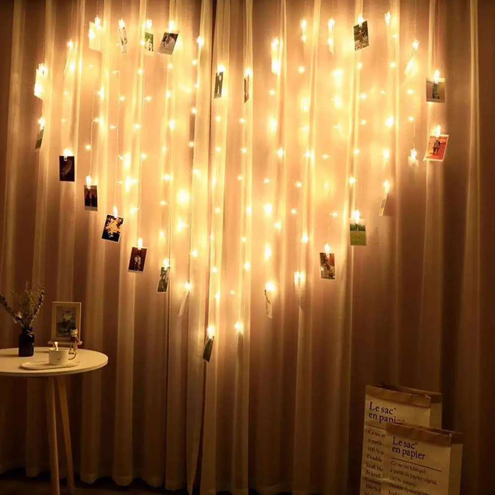 

Icicle Curtain Lights Flashing Battery Remote 8 Modes Party Home Decor Clip Light String Fairy Lamps Bedroom Decoration Outdoor
