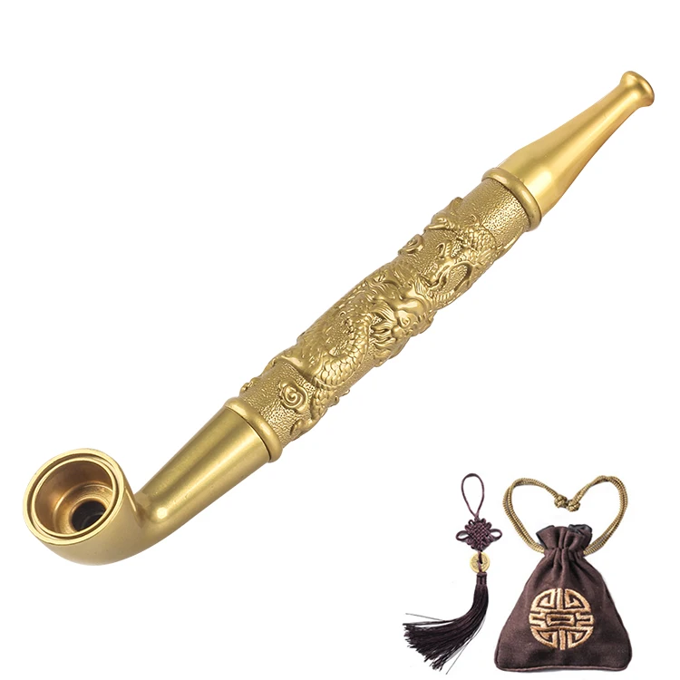 

Chinese long stem Vintage tobacco smoking pipes Carved Dragon cigarette holder With Filters Smoking With Tobacco bag Pendant