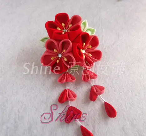 

Japanese Sakura Tsumami zaiku kanzashi Hairpin Accessory Pink Red Yellow for Kimono Yukata Geisha Hair Clip Handmade Headdress