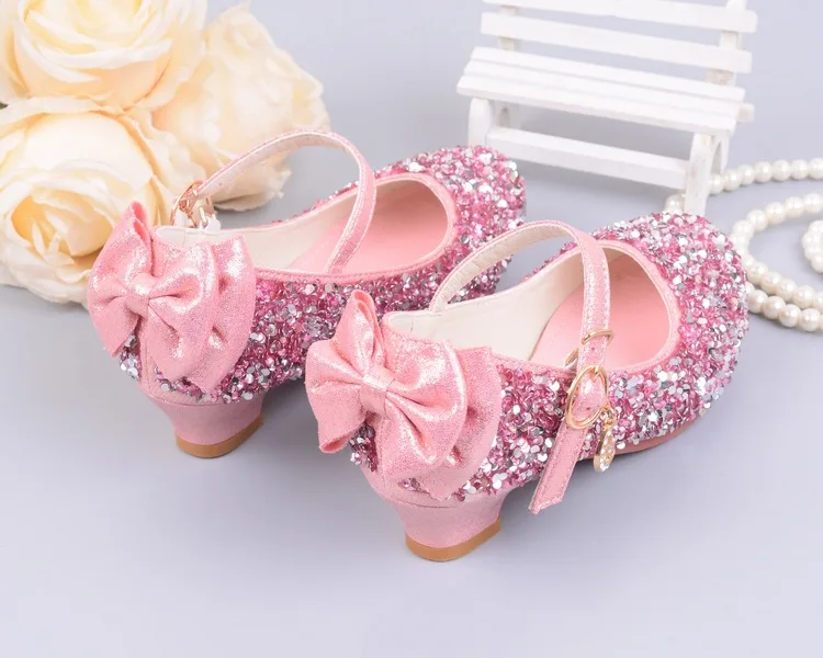 

Toddler Girl Shoes Sandals Princess Mary Janes Glitter PU Bow Pink Silver Low Heel Pumps 2021