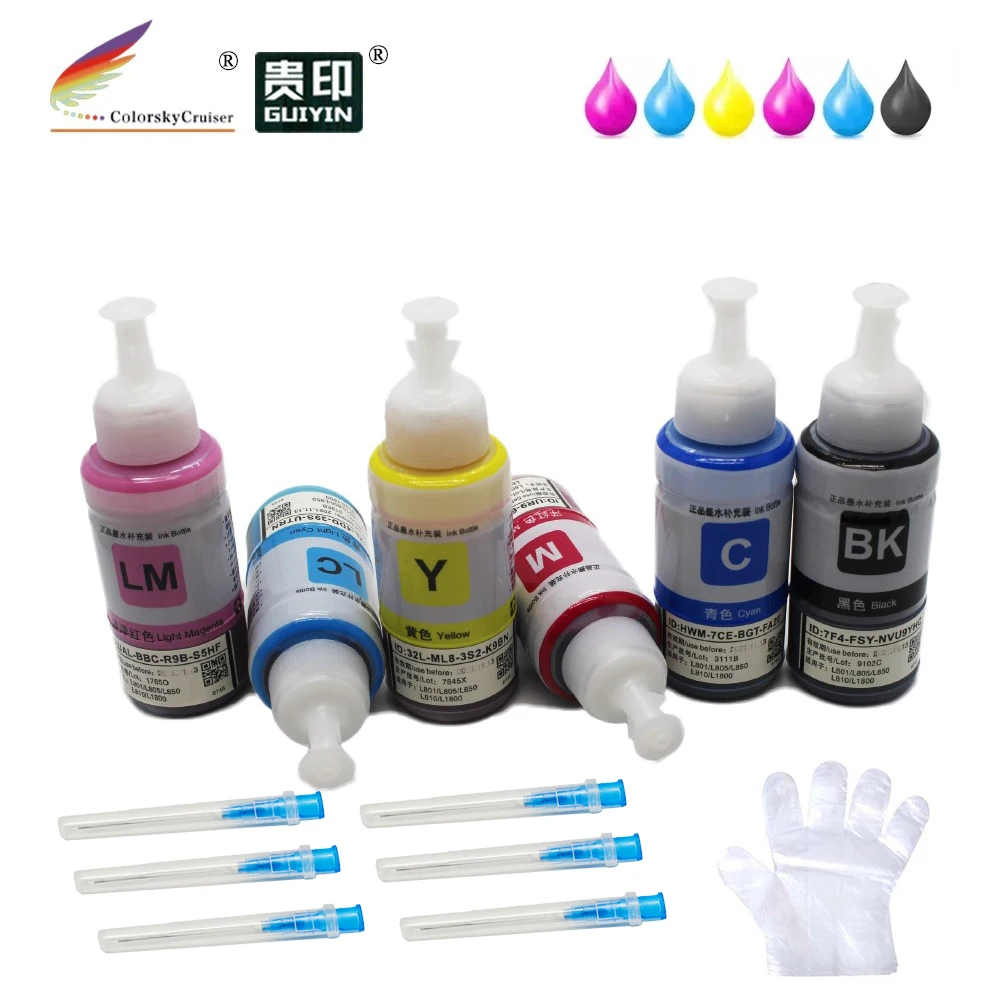 

6 Color Refill Dye Ink for Epson IC6CL32 T0491 - T0496 Stylus Photo R210 R230 R310 R350 RX510 RX630 RX650 70ML Each 6pcs/pack