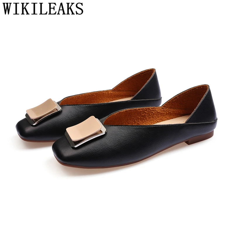 Женские туфли на плоской подошве из натуральной кожи | Обувь