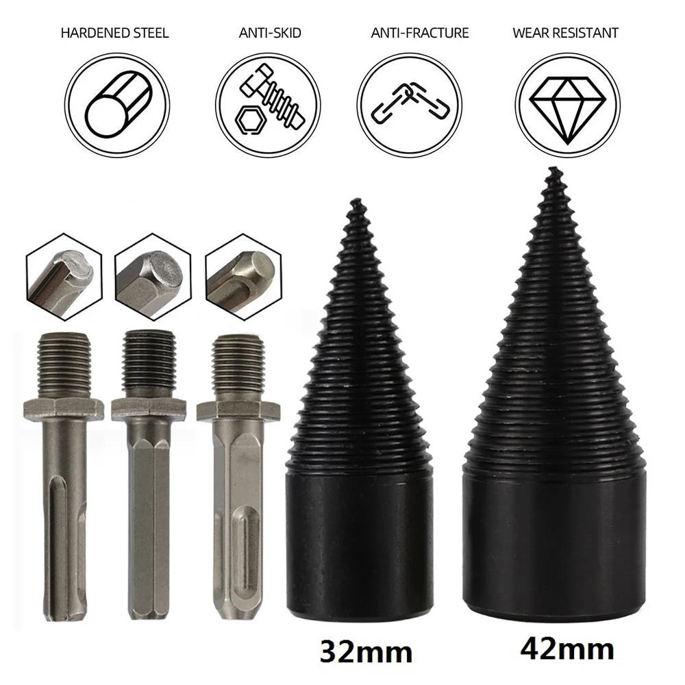 

Hex Shank Firewood Splitter Machine Drill Wood Cone Reamer Punch Driver 32mm/42mm Step Drill Bit Woodworking Split Drill Tools