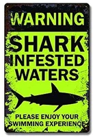 warning shark infested waters metal sign 8 x 12