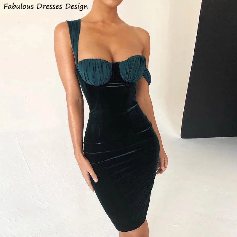 

Fashion Deep Green Mini Short Prom Dresses Off Shoulder Mermaid Velvet Evening Dress Party Gowns For Women 2021 Vestido De Festa