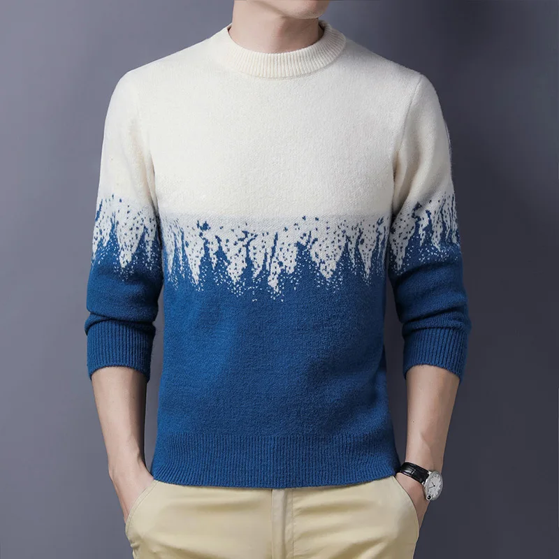 2021 новый пуловер для мужчин зимний свитер с О-образным вырезом в полоску Knittwear