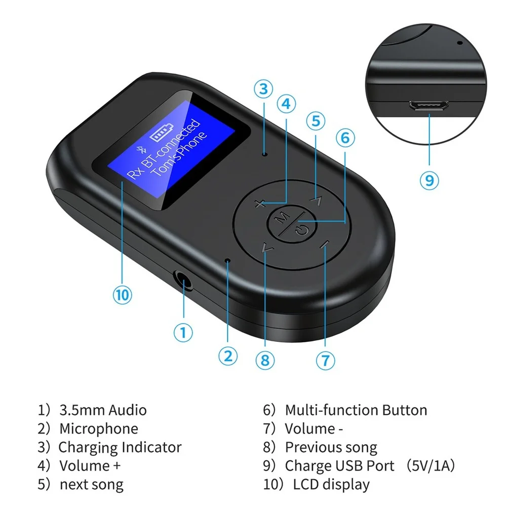 PzzPss Bluetooth передатчик и приемник 3 в 1 Беспроводной 5 0 адаптер с Экран дисплея