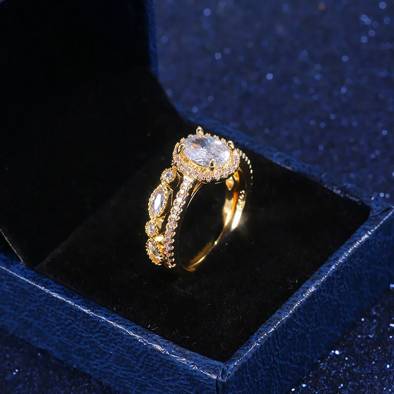 Женское кольцо с овальным кристаллом роскошное обручальное желтого золота