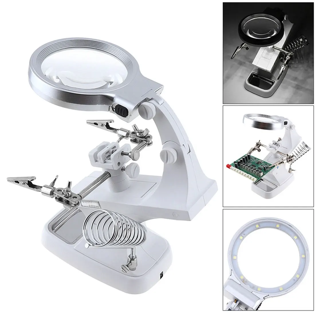 

Useful 3X 4.5X Welding Magnifying Glass LED Loupe Magnifier Alligator Clip Holder Clamp Helping Hand Soldering Iron Repair Tool