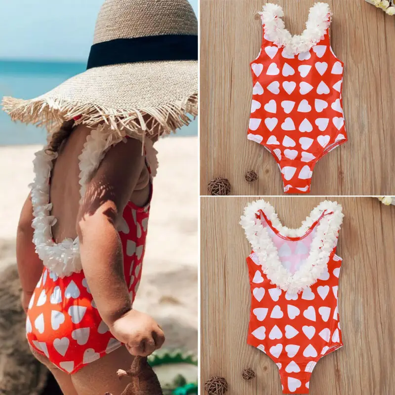 2020 Valentine’s Toddler Love Heart Bathing Suit Kid Girl Baby Kids Prints Bikini Swimwear One-piece Swimsuit 0-5Y | Детская одежда и