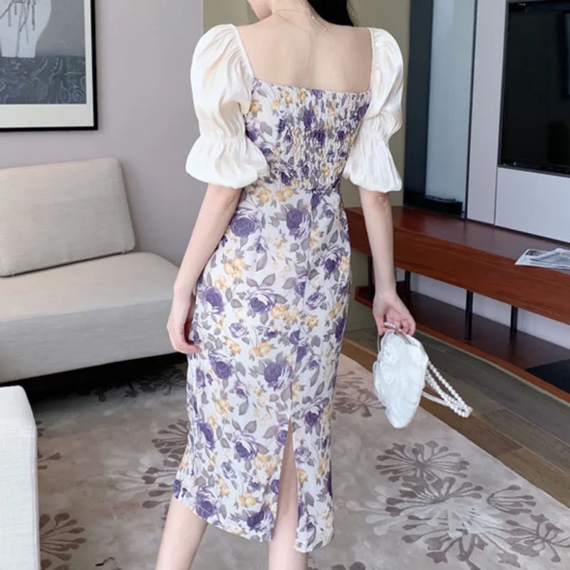 

Dress Women Elegant French Romance Puff Sleeve Design Ladies Evening Party Bodycon Dresses Birthday Slim Summer Womens Vestido