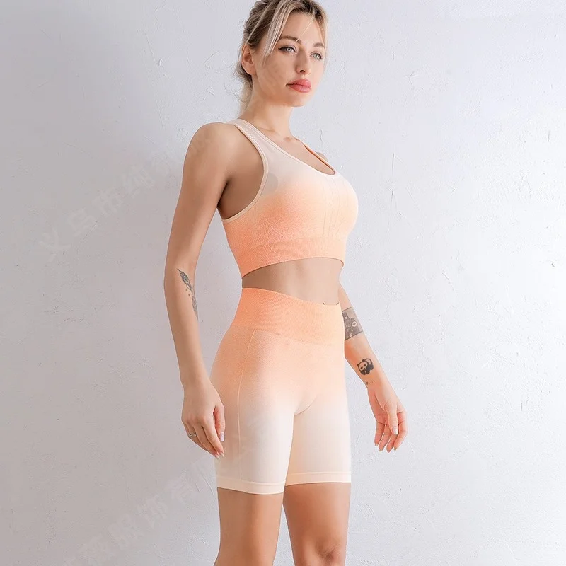 

Gradient Fitness Set Woman Seamless Knitted Bra Push Up Sports Brassiere + Running Workout Leggings Gym Yoga Pantalones Women