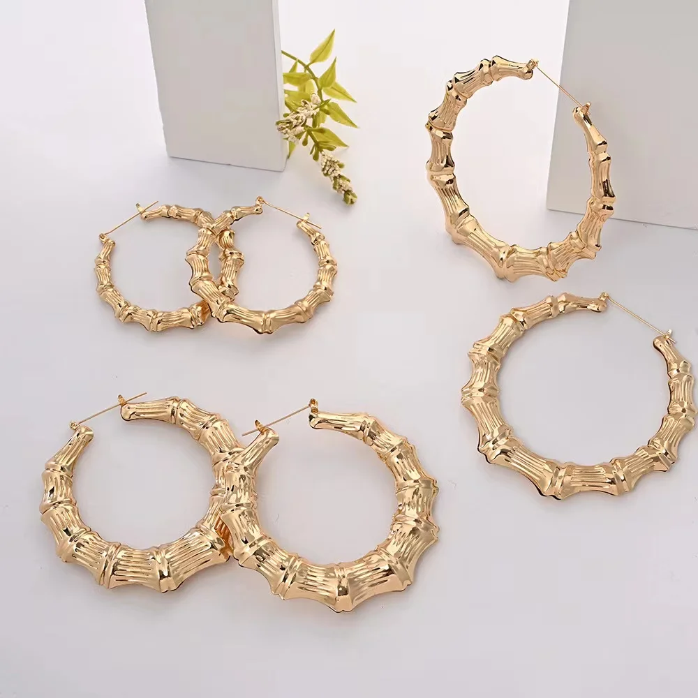 

Простые Модные металлические бамбуковые соединительные Ушные Кольца в стиле OL золотые геометрические простые круглые серьги-кольца для же...