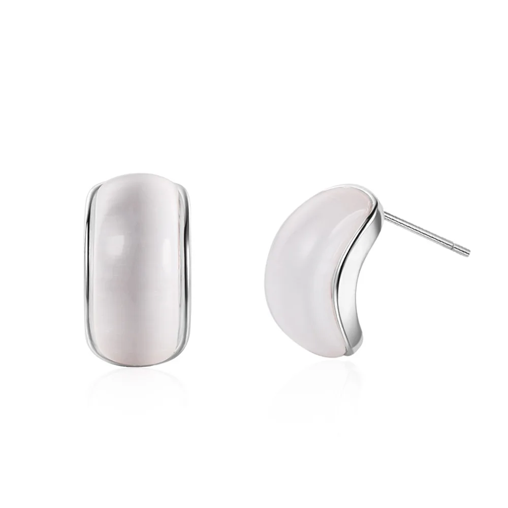 

Simple Semicircle Arc Earrings Silver Color Clear Moonstone Opal Stud Earrings for Women Gift Trendy New Pendientes