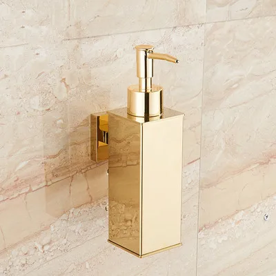 Liquid Soap Dispenser Hand Kitchen Sink Soap Container 304 Stainless Steel Gold Bathroom Shampoo Holder Wall Mounted Bottle - Color: square gold