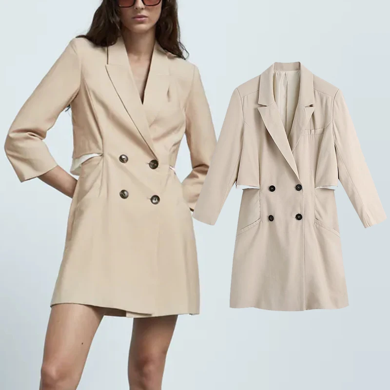 

Za 2021 Fashion Women Solid Patchwork Mini Dress Long Sleeve Notched Collar Ladies High Street Dress Vestidos CC3594