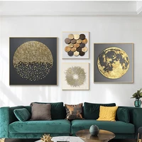 abstract golden coin line wall art poster retro luxury canvas painting nordic minimalist pictures for living room home decor
