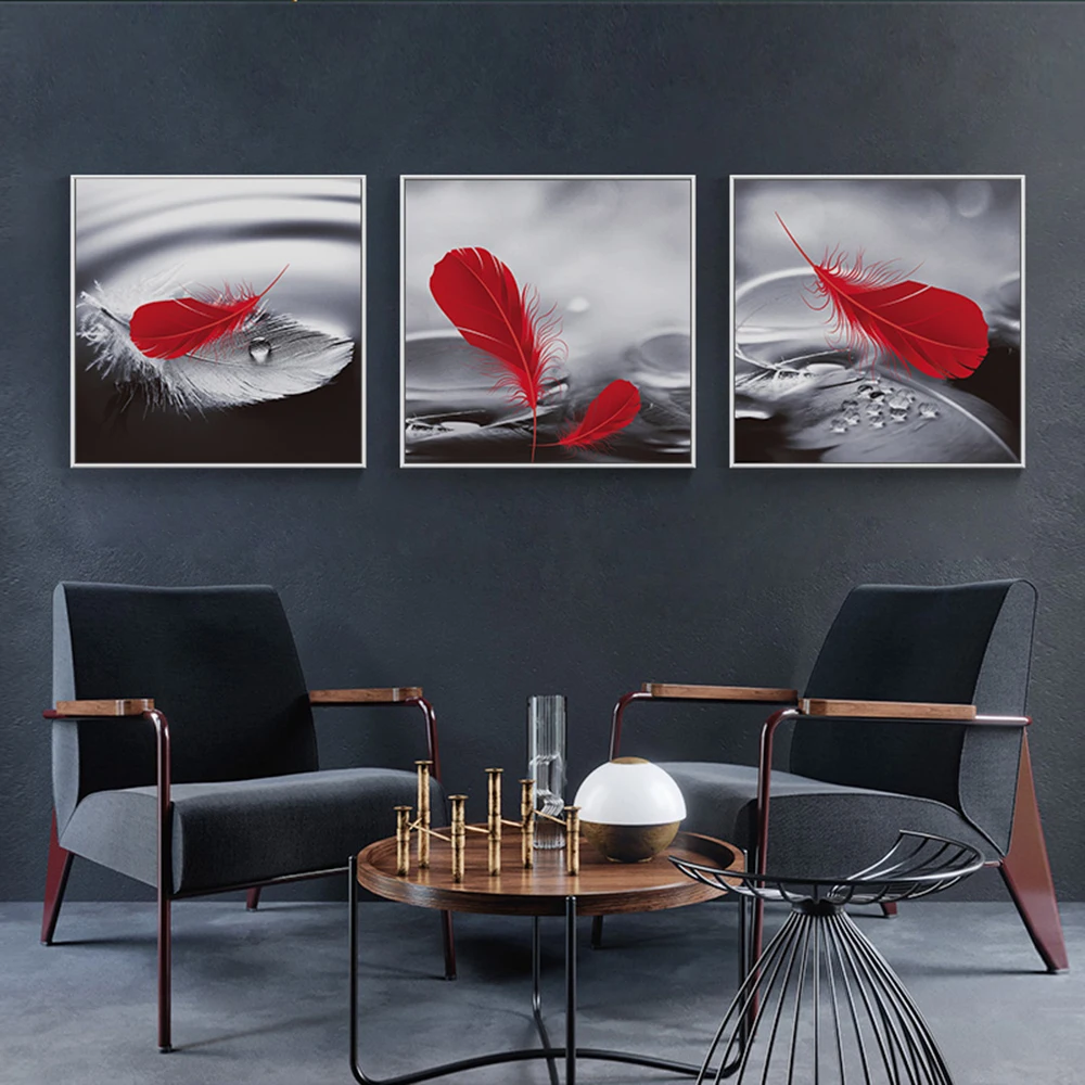 Красные перья модная фотография холст художественные принты и плакаты настенные