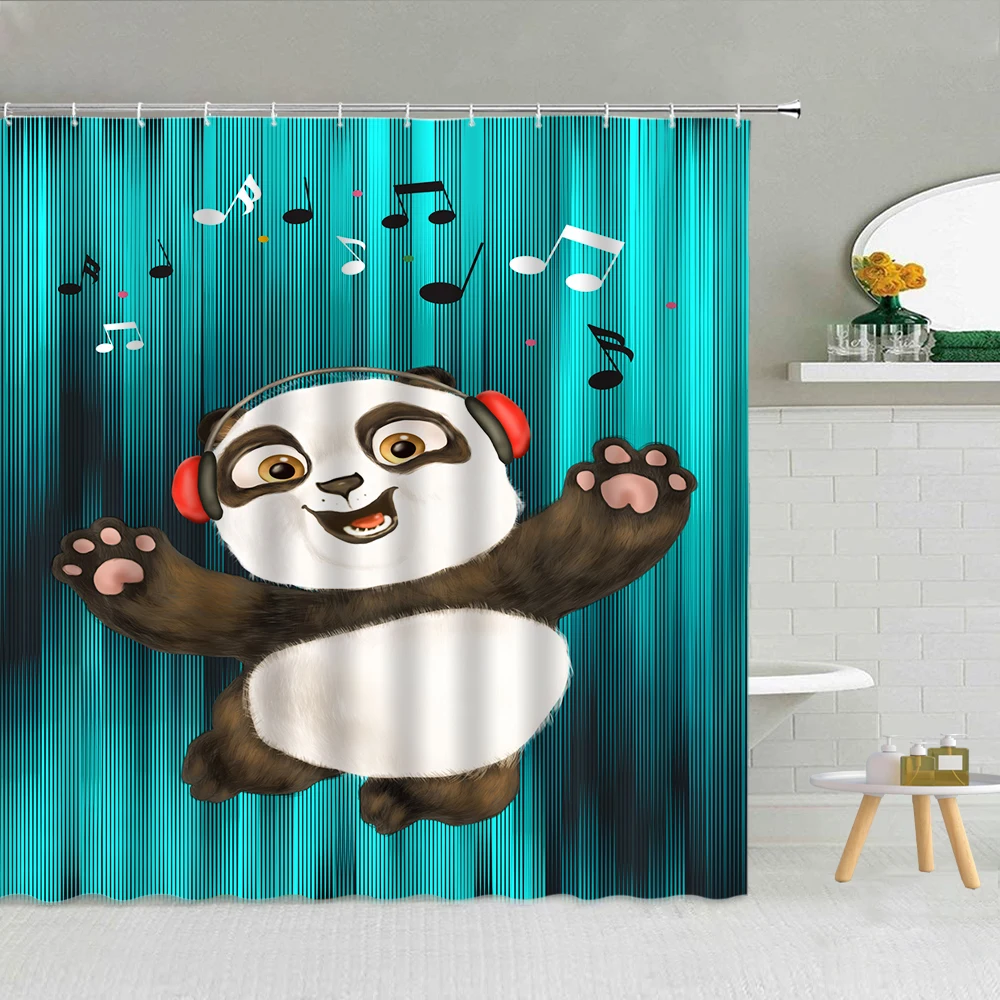 

Забавная мультяшная животная занавеска для душа панда танцы милый кот медведь полиэстер ткань Ванная комната Домашний декор Висячие занав...