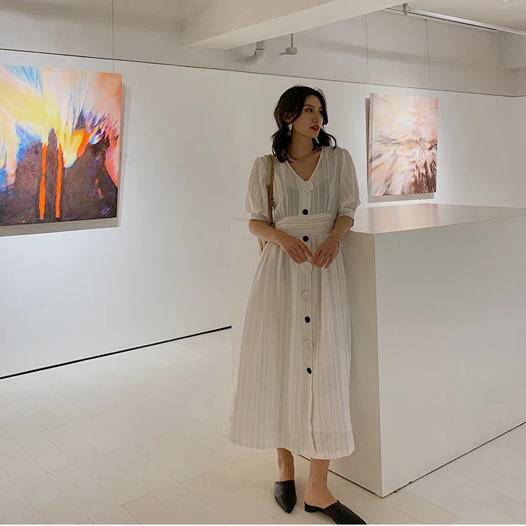 Элегантное Вечернее Платье во французском стиле белое платье в полоску с рукавом