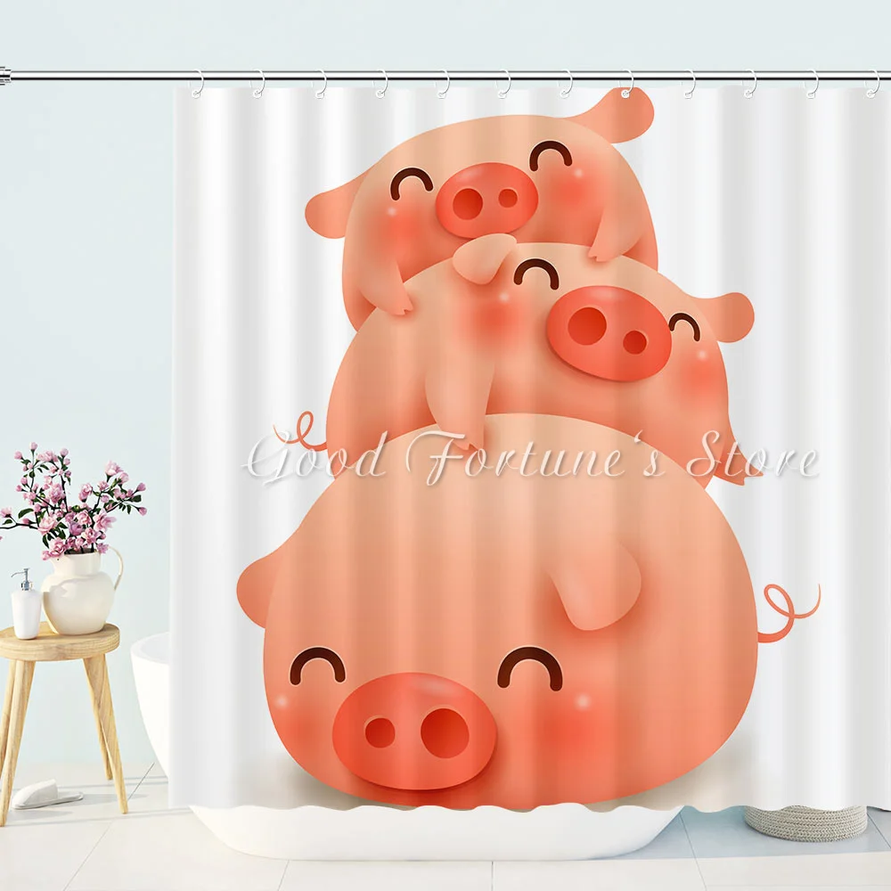 

Симпатичная Розовая Свинья душевая занавеска