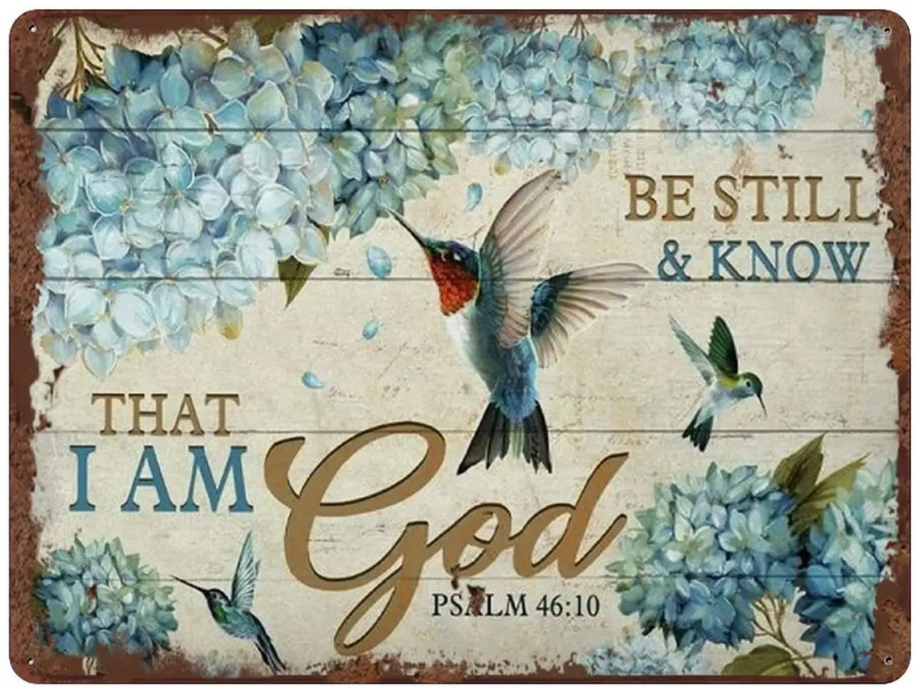 

Hummingbird Be Still and Know That I Am God Tin Sign Psalm Bible Verse Wall Art Home Decor