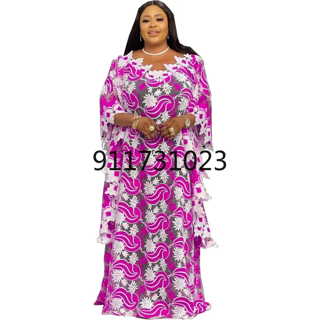 New African Dashiki Fashion Loose Embroidery Long Dress Maxi For Women Clothes Elegant Lace Dresses | Тематическая одежда и