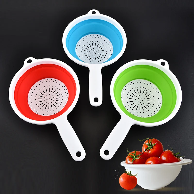 

NEW Strainers Foldable with Handles Strainer Fruit Vegetable Washing Basket Silicone Colander Collapsible Drainer Kitchen Tools