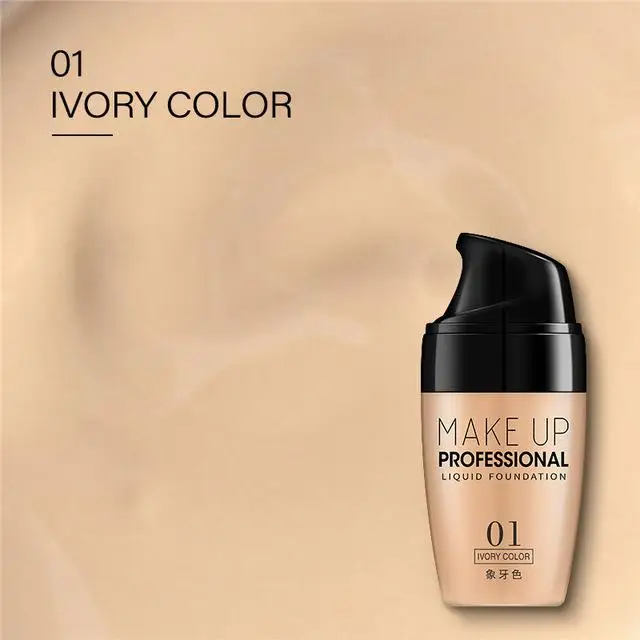 laikou Full Cover Liquid Foundation Makeup Face Base Long Lasting Concealer Primer BB Cream Make Up Cosmetics 50ml - Color: 01 Ivory color