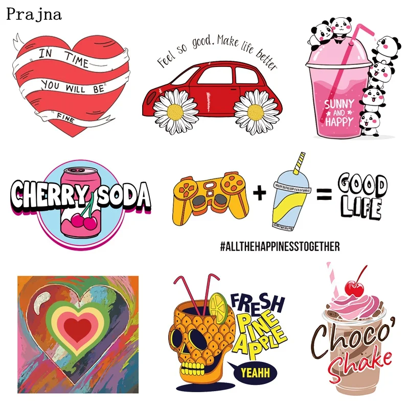 Прайна мультфильм еда Железный На переноске Vynil теплопередачи тепловой патчи для