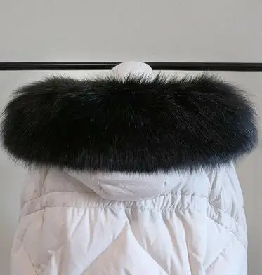 black Осенне-зимний женский шарф из енота, лисы, воротник из искусственного меха, шарф с капюшоном, мех меховой воротник, шарф 90 см, R1933 - Цвет: black
