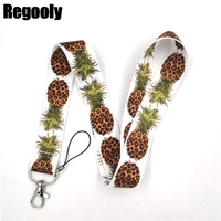 leopard pineapple neck keychain necklace webbings ribbons anime cartoon neck strap lanyard id badge holder keychain lanyard