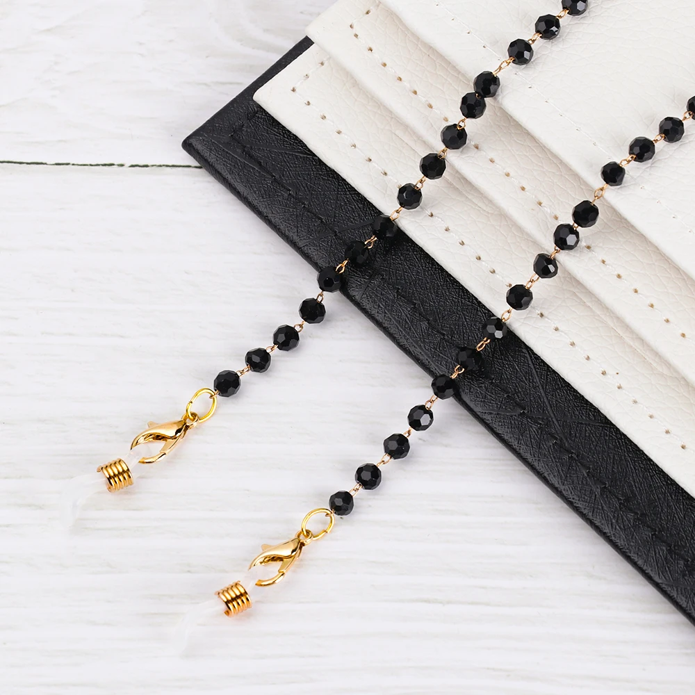 

Fashion Acrylic Crystal Glasses Neck Strap Chain Acrylic Crystal Black Beads Eyeglasses Necklace Metal Sunglasses Cord Lanyard
