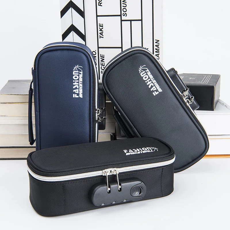 

Portable Password lock pencil case Boy Canvas Pencil bag large capacity pencil cases Student stationery bag kids pen case gifts