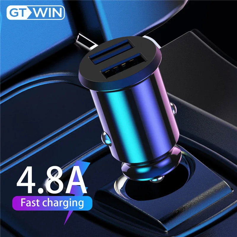 GTWIN 4.8A USB Автомобильное зарядное устройство QC Быстрая зарядка двойной мобильный