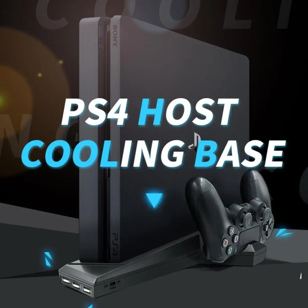 Для PS4/PS4 ТОНКАЯ вертикальная подставка с охлаждающим вентилятором двойной контроллер зарядное устройство зарядная станция для SONY Playstation 4 кулер