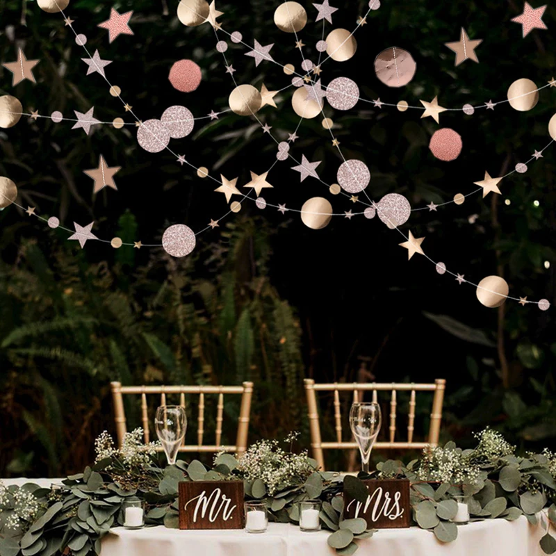 4 м Золотая и серебряная звезда Круглый баннер зеркальная Бумажная гирлянда для