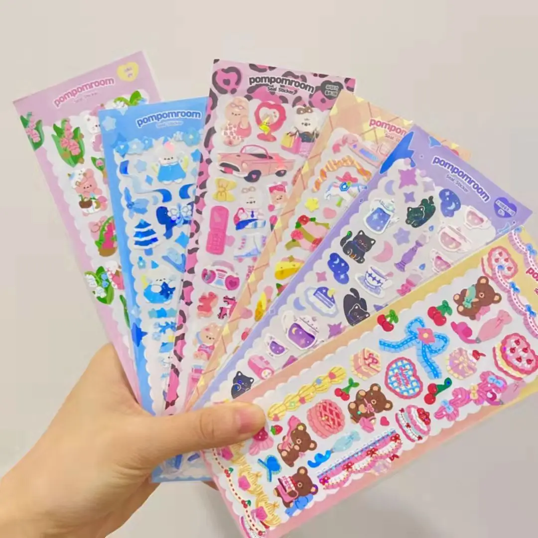 6Sheet Korean Kawaii Sticke Ins Laser Bear Rabbit Series DIY Scrapbooking Star Chasing Card Happiness Manual Decoration Sticker
