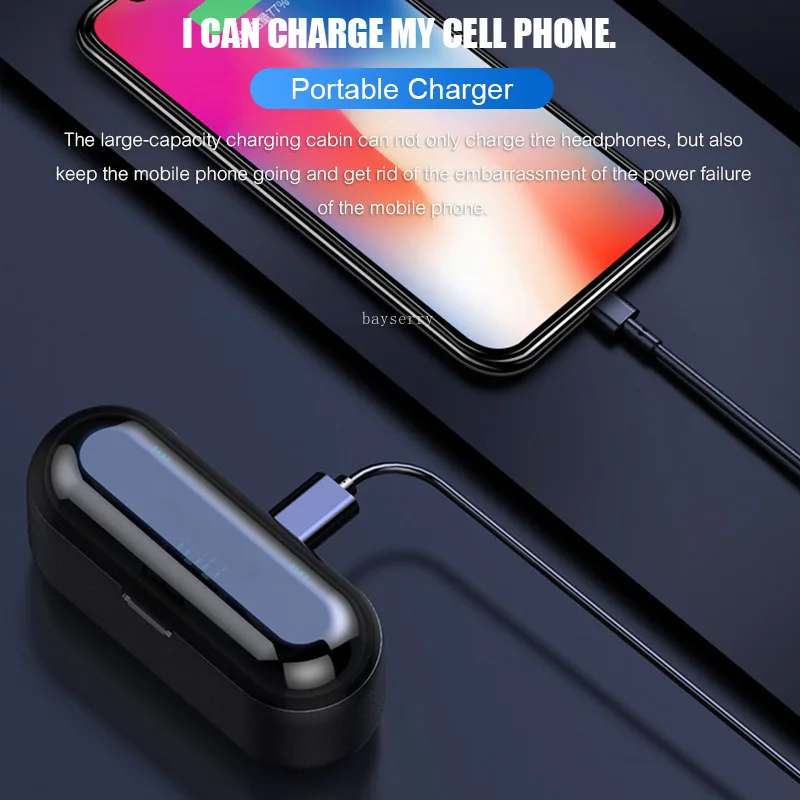 2000mAh Банк мощности беспроводные наушники Bluetooth 5 0 TWS мини в ухо стерео бег
