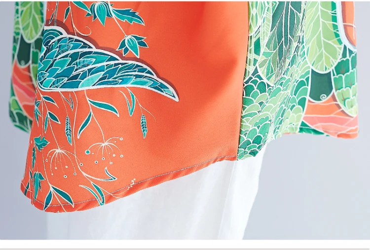 

#2839 Long Chiffon Blouse Women Batwing Sleeves Thin V-neck Asymmetrical Blouse Women 3d Printed Oversized Blouse Summer