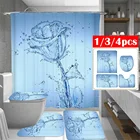 Синее синее сиденье для унитаза с цветочным узором, набор водонепроницаемых занавесок для душа, чехол для унитаза, нескользящий удобный коврик для ванной комнаты, украшение для ванной комнаты